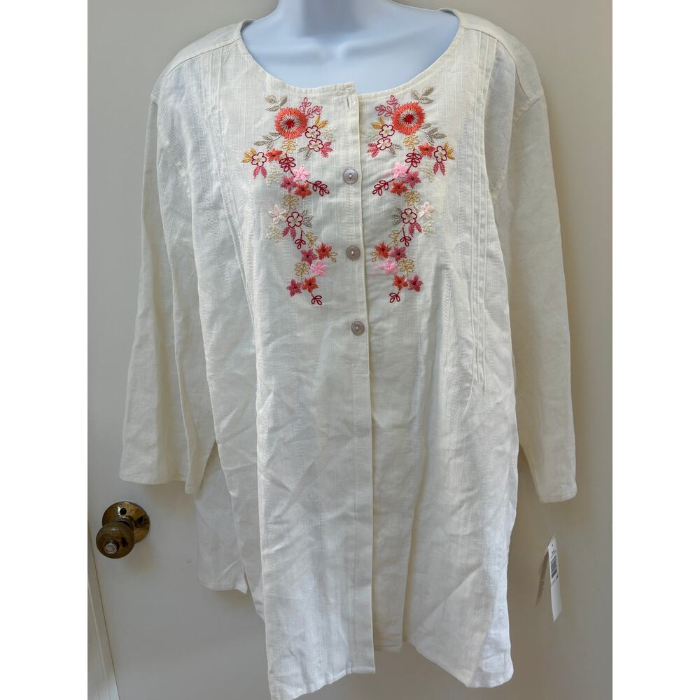 Coverup / Tunic with Embroidery  1XL  (NWT) Linen/Cotton Blend